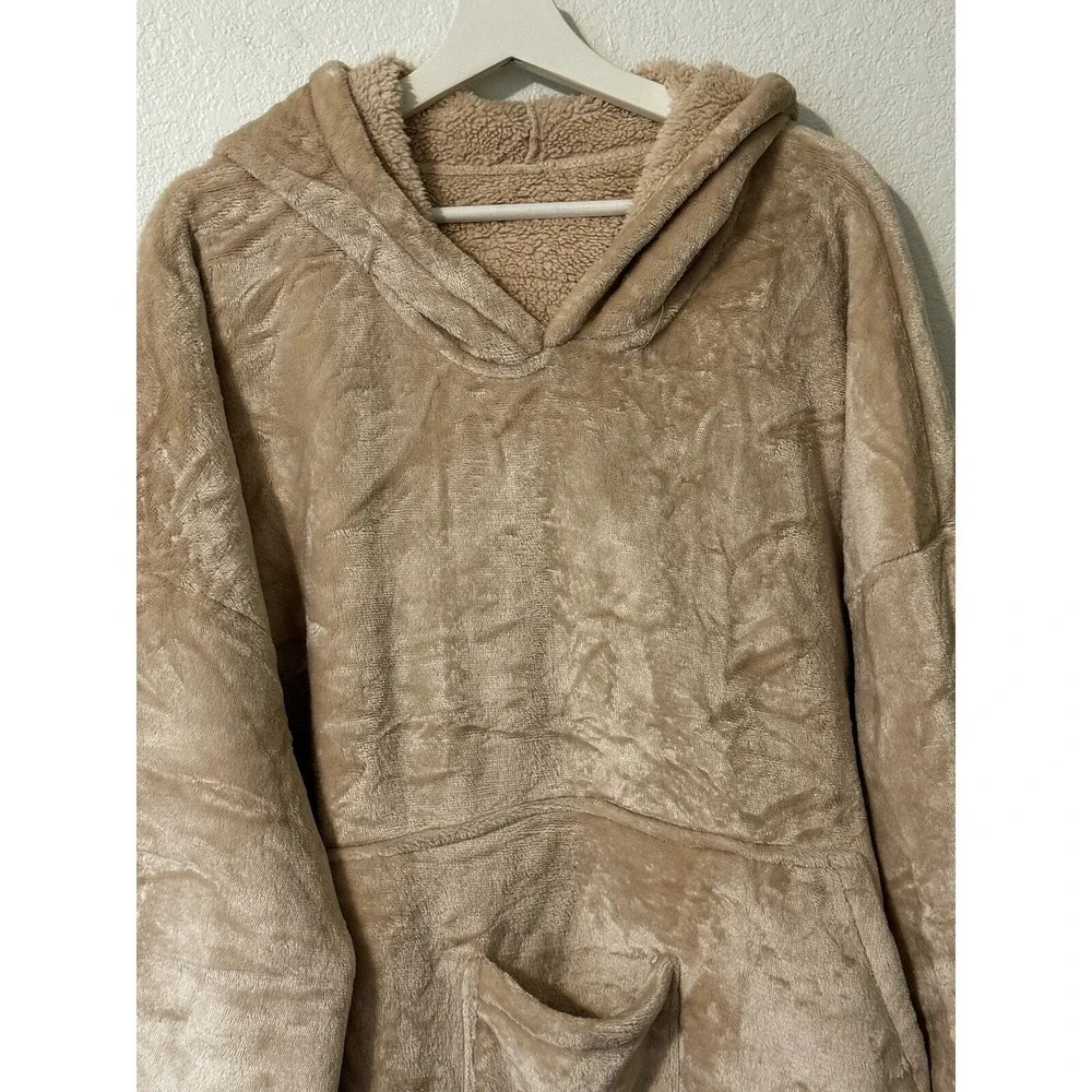 Oversized‎ Wearable Blanket Hoodie Super Soft Plush Fleece Comfy Beige